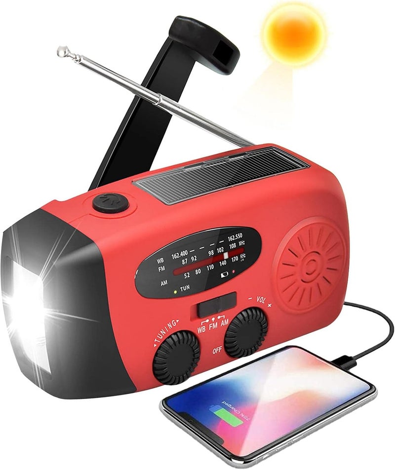 ويوبلز راديو الطقس AM/FM/NOAA، راديو طوارئ AM/FM/NOAA يعمل بالطاقة الشمسية مع مولد شحن USB يدوي، راديو يعمل بالطاقة الشمسية مع مولد شحن USB يدوي مزود ببطارية ومصباح يدوي - Image 5